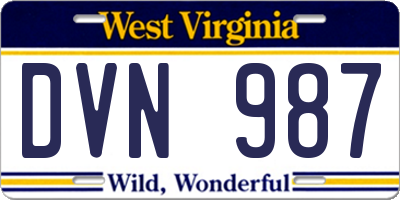 WV license plate DVN987