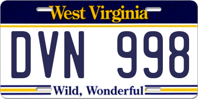 WV license plate DVN998
