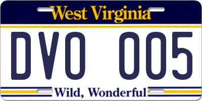 WV license plate DVO005