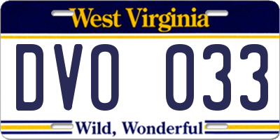 WV license plate DVO033
