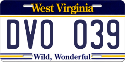 WV license plate DVO039