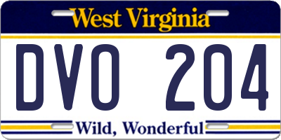 WV license plate DVO204