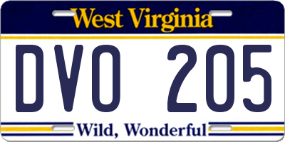 WV license plate DVO205