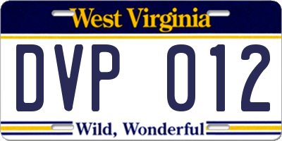 WV license plate DVP012