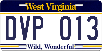 WV license plate DVP013