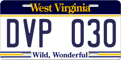 WV license plate DVP030
