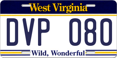 WV license plate DVP080