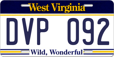 WV license plate DVP092
