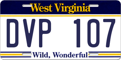 WV license plate DVP107