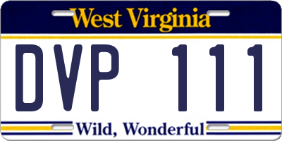 WV license plate DVP111