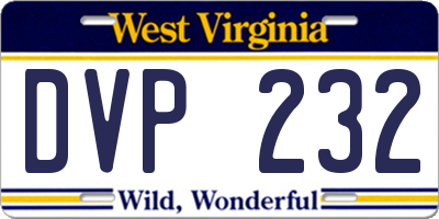 WV license plate DVP232