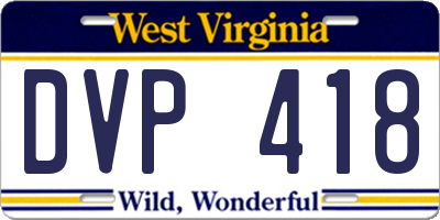 WV license plate DVP418
