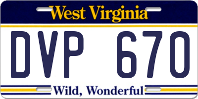 WV license plate DVP670