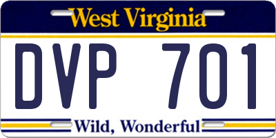 WV license plate DVP701