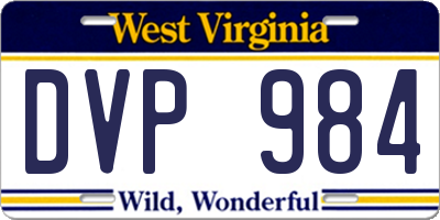 WV license plate DVP984