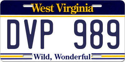 WV license plate DVP989
