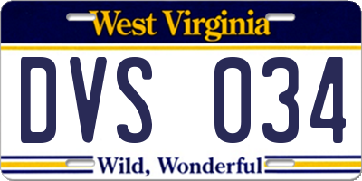 WV license plate DVS034
