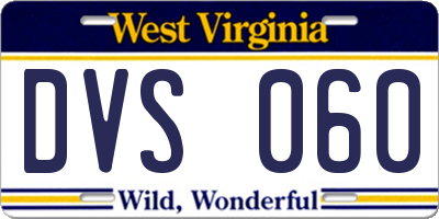 WV license plate DVS060