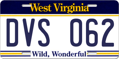 WV license plate DVS062