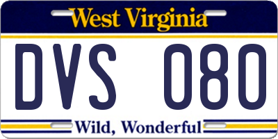 WV license plate DVS080