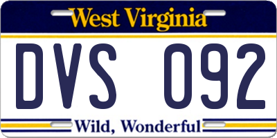 WV license plate DVS092