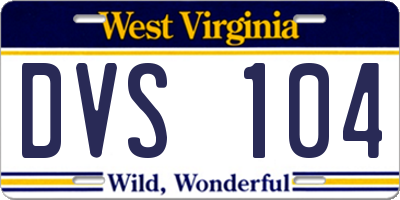 WV license plate DVS104