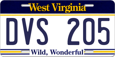 WV license plate DVS205