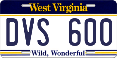 WV license plate DVS600