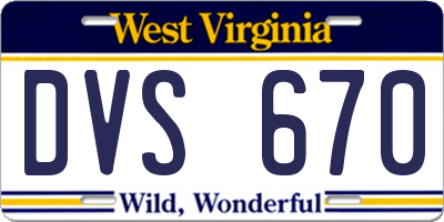 WV license plate DVS670
