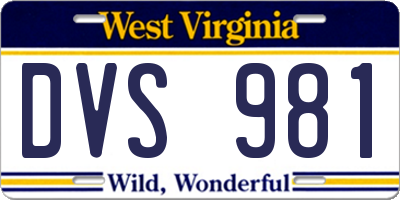 WV license plate DVS981