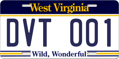 WV license plate DVT001