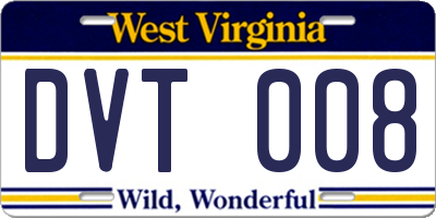 WV license plate DVT008