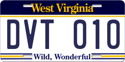 WV license plate DVT010