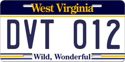 WV license plate DVT012