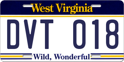 WV license plate DVT018
