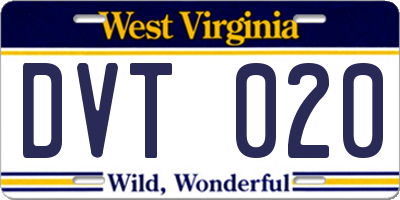 WV license plate DVT020