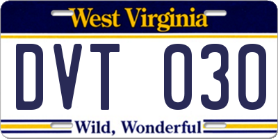 WV license plate DVT030