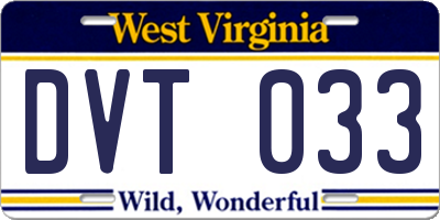 WV license plate DVT033
