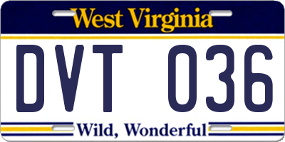 WV license plate DVT036