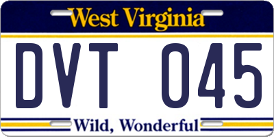 WV license plate DVT045