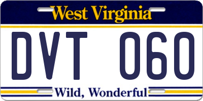 WV license plate DVT060