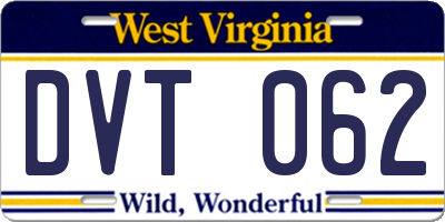 WV license plate DVT062