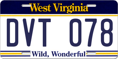 WV license plate DVT078