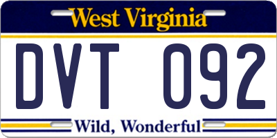 WV license plate DVT092