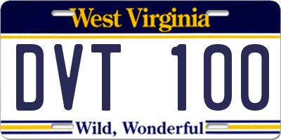 WV license plate DVT100