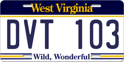 WV license plate DVT103