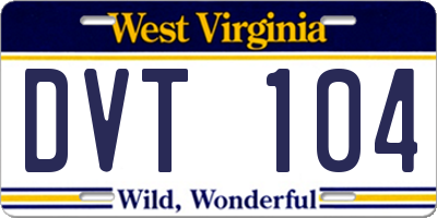 WV license plate DVT104