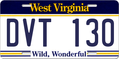 WV license plate DVT130