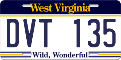 WV license plate DVT135