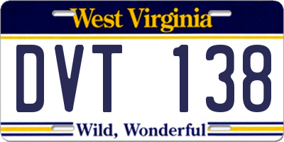 WV license plate DVT138